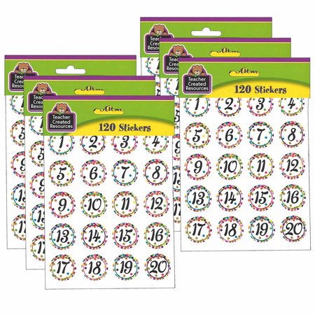 TEACHER CREATED RESOURCES Confetti Numbers Stickers, Numbers 1-40, 120 Per Set, 720PK 5574